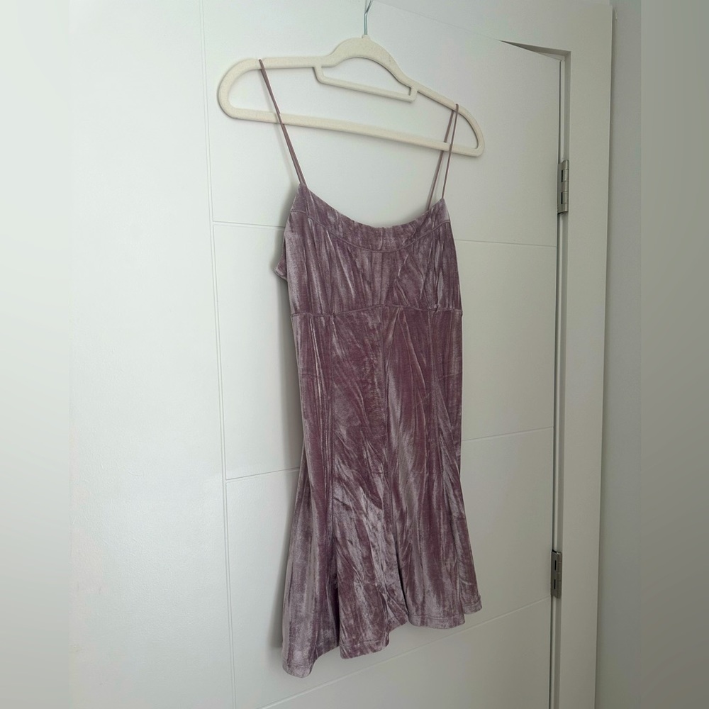 Pink velvet strappy mini dress